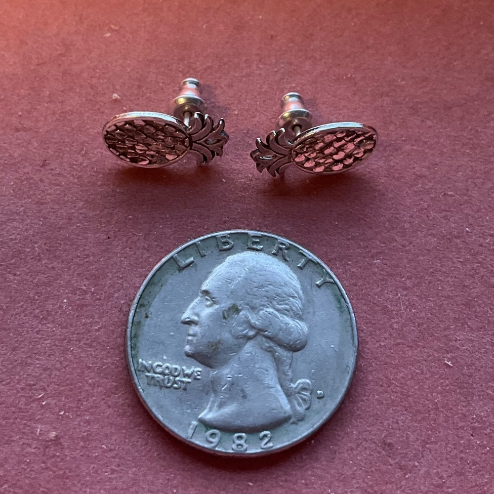 Sterling Silver Pineapple Stud Earrings - Picture 4 of 6